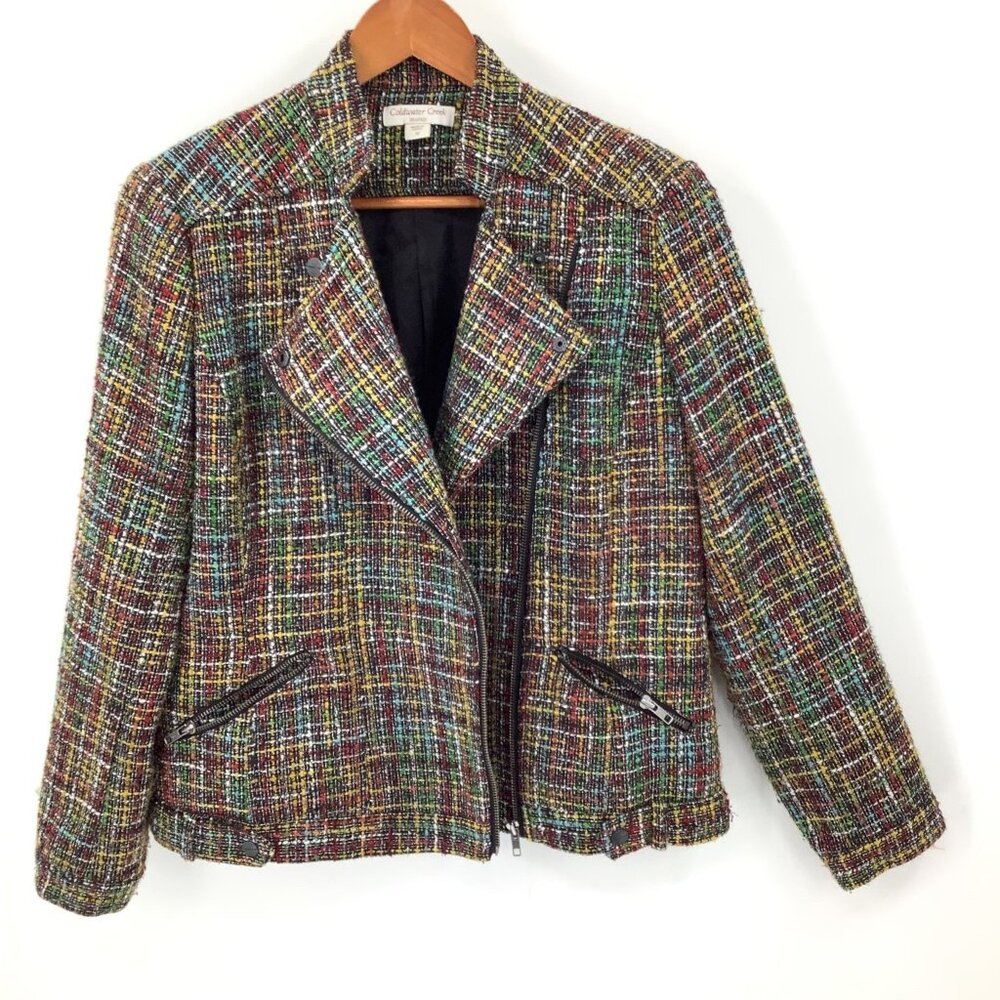 Coldwater Creek Women's Multicolor Tweed Moto Jacket Blazer Size 12 Lined - Picture 2 of 6